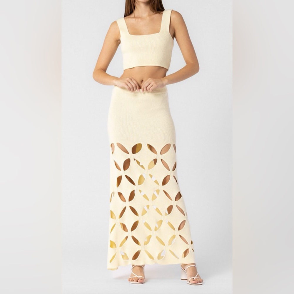 Two Piece Knit Maxi Skirt Set Yellow